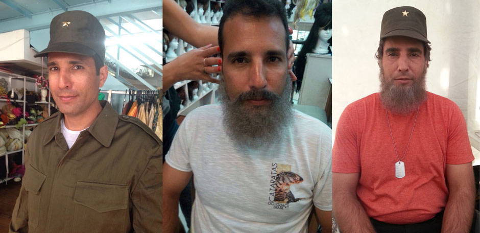 התאמת פיאה וביגוד עבור משחק כדמות פידל (קסטרו) לקמפיין רשת האופנה תמנון 2016